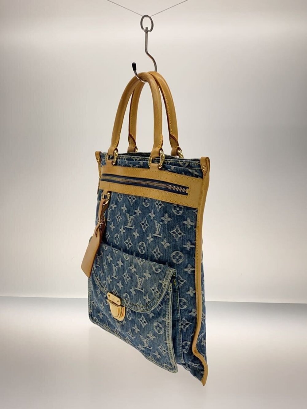 Louis Vuitton Tote Denim Bag Flat Shopper BLUE LV Monogram Blue